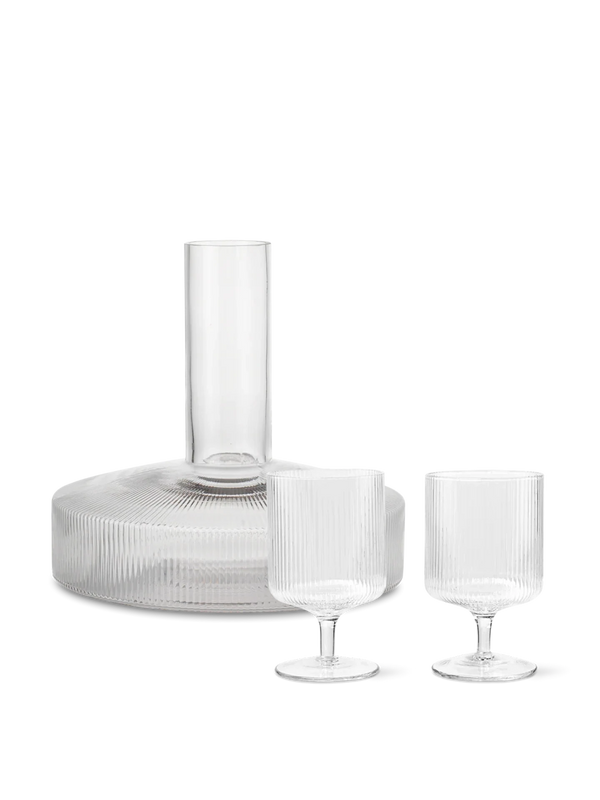 Ripple Wine Carafe & Wine Glasses - Set of 2 - Gift Set - Clear